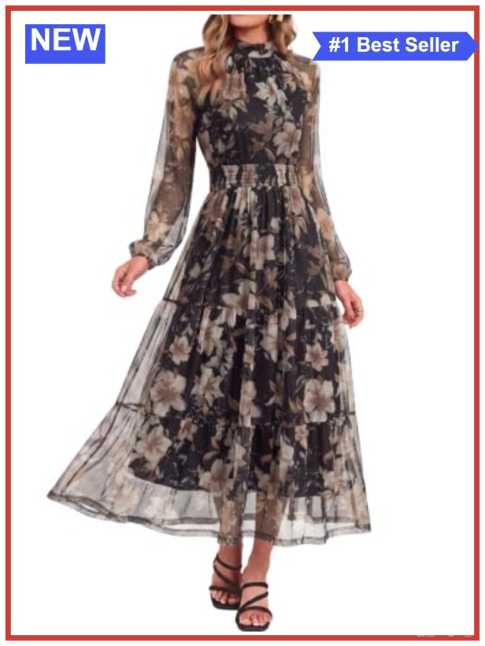 Simplee Flowy Mesh Maxi Dress Sheer Sleeve Formal Wedding Guest
